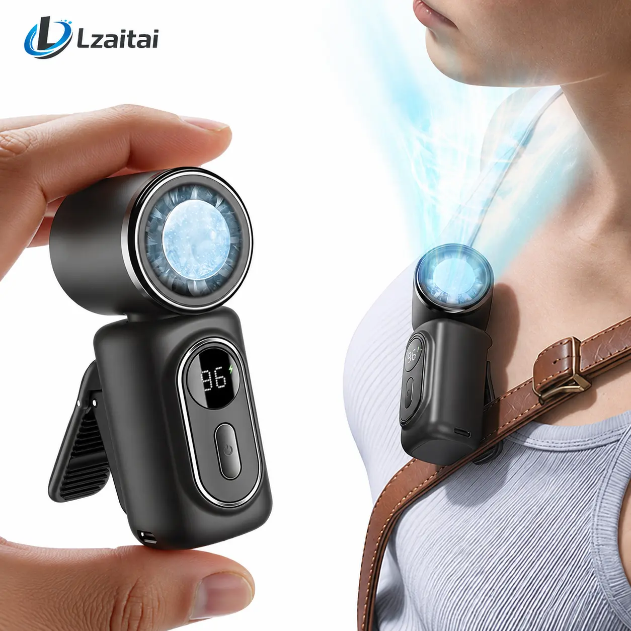Mini Portable Fan, Clip-On Rechargeable 3000mAh Model with Cool-Touch Contact Plate, 5-Speed, Adjustable Wearable Clip for Stroller, Camping, Umbrellas, Bags, Outdoor Use