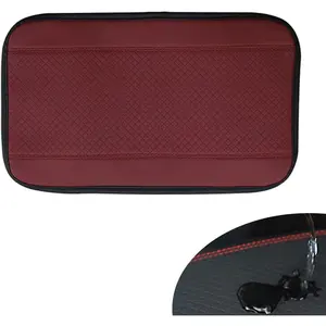 Pack-1 Universal Car Armrest Box Mat, Fiber Leather Embossing, Waterproof Armrest Cover Center Console Mat, Fit for Most Car, SUVs, Truck (Wine Red)
