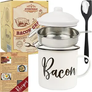 Reuse Bacon Grease Container with Strainer Kitchen Utensils