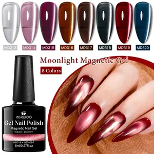 MSRUIOO 9pcs Moonlight Magnetic Gel Nail Polish Set, 8-color Mocha Brown Grey Mirror Glassy Cat Eye Gel, Soak Off UV French Cat Eye Gel Nail Polish Manicure Salon At Home Nail Tech Supplies