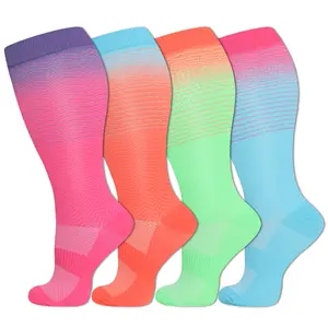 Plus Size Compression Socks for Wide Calves 4 Pairs, 15–20 mmHg Below-Knee Support Socks with Flexible Calf Stretch, Arch Support & Smooth Toe Comfort for Long Shifts, Travel, Walks, Gym & Everyday Use