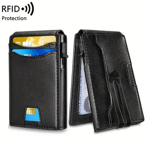Fashion Versatile ID Credit Card Holder Wallet RFID Blocking Smart Pop Up Wallet With Money Clip & ID Window Minimalist Front Pocket Design Compact Purse Large Capacity Money Clip Pocket Wallet
