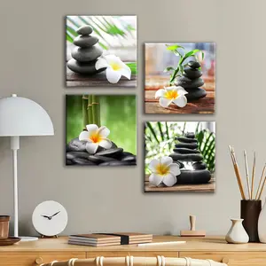 4. Count the wooden frame canvas, a simple and soothing Zen-style space poster, natural wind therapy green plants and stone decorations, exquisite living room and bedroom decorations, modern and fashionable family poster, corridor wall paintings, waterpro