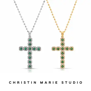 Icy Cross Necklace (Emerald)