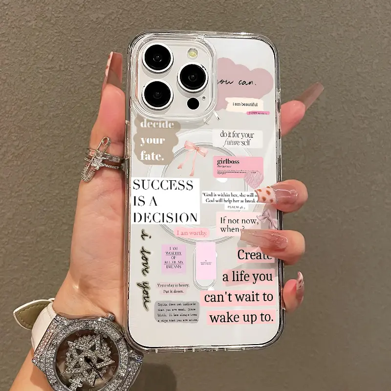 Soft Girl Magnetic Smartphone Case for iPhone 11/12/13/14/15/16/17-Pro Max, Empowering Quotes Collage, Lightweight, Drop-Proof, MagSafe-Compatible, Handheld Cellphone Devices Protection for Teen Girls, Casing