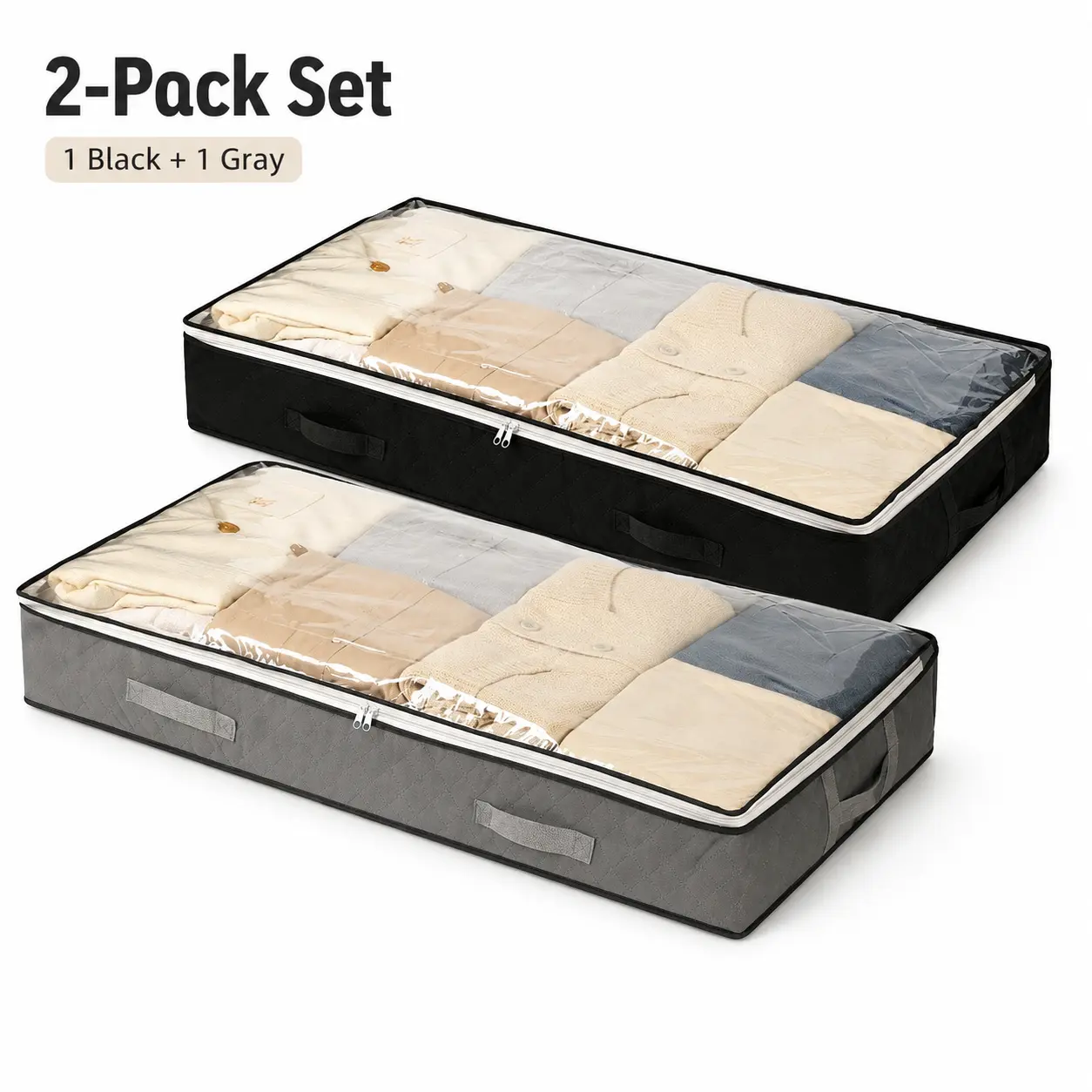 2-Pack Under Bed Large Space Saver Storage Bags Set, Foldable Low-Profile Home Supplies Organizers with Reinforced Handles, Dual Zippers for Bedding, Comforters, Apartments, Large Storage Bags, 39.4 × 19.7 × 5.9 In