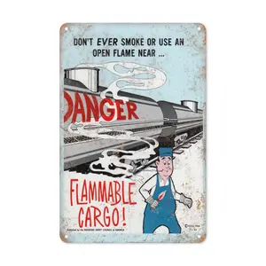 WSTKJW 1965 Railroad Safety Council Flammable Cargo Poster Reproduction Metal Print 12"x8" Inch Decor for Kitchen Coffee House Home Wall Artistic Ornaments