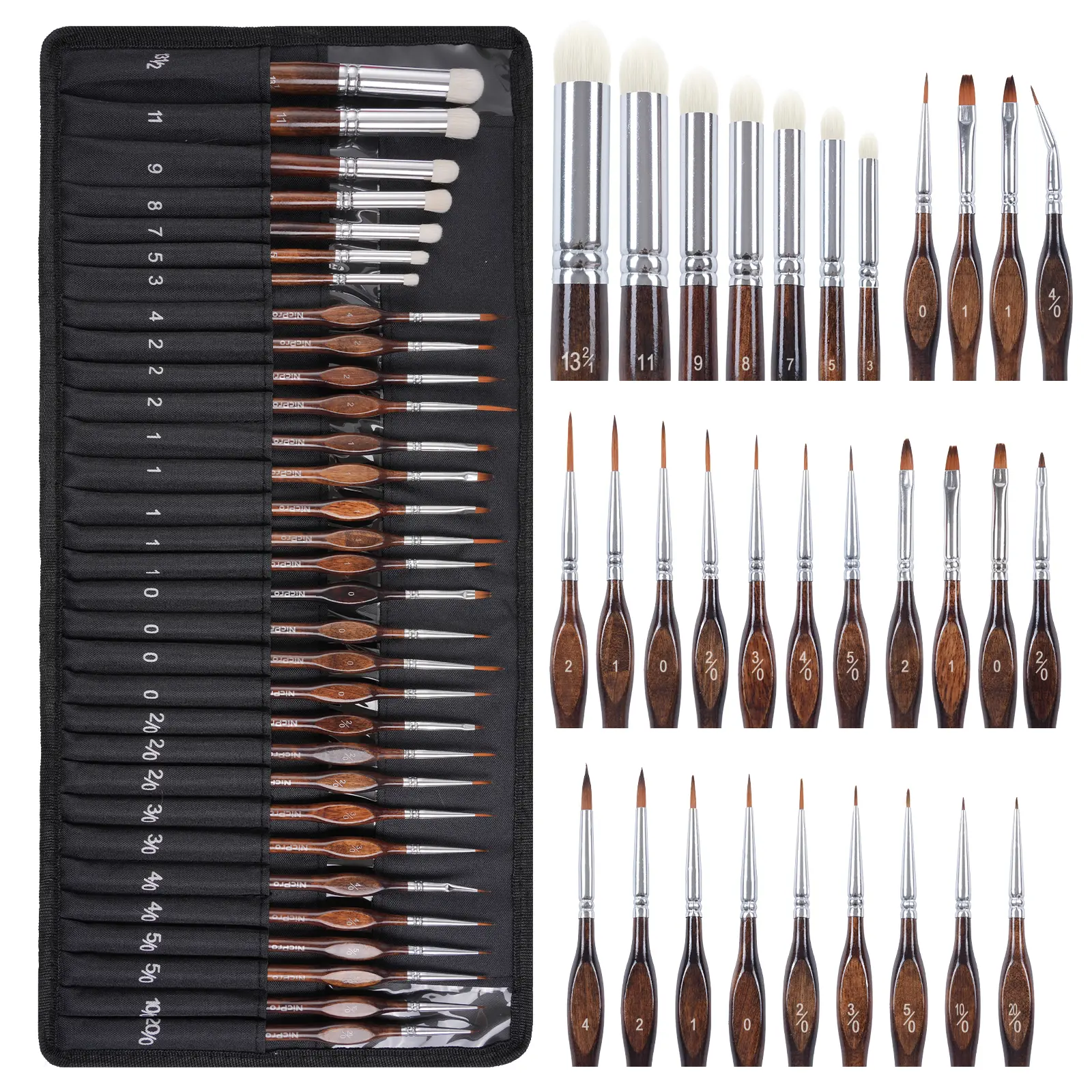 Nicpro Miniature Paint Brushes Dry Brush, Model Paint Brush Set with Cloth Roll for Acrylic Oil Watercolor, Detail Paint Brush Drybrush for Model, Miniature Painting, Paint by Numbers, Craft