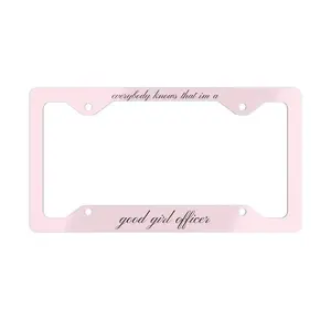 Good Girl Officer Pink License Plate Frame with Inspirational Quote, Car Accessories - High-Quality Aluminum, Customizable Design, 12.3 x 6.5