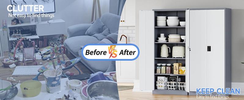 Yizosh Metal Garage Storage Cabinet with Locking Doors and 2 Drawers, Heavy Duty Steel Tool Cabinet with Pegboard, 71" - Lockable Cabinets for Garage, Warehouse, Basement