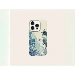 White Lychee Texture Cellphone Casing - Drop-Resistant Frosted Back Handheld Devices Accessory, Light Blue Marine Design for iPhone 11 Series, X Series to 17 Series