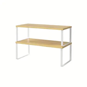 Kitchen Counter Shelves Spice Rack Set of 2, Stackable Cabinet Organizer Shelf, Expandable Kitchen Shelves Organizer, Kitchen Pantry Cupboard Dish Mug Cup Storage Shelf for Kitchen Countertop