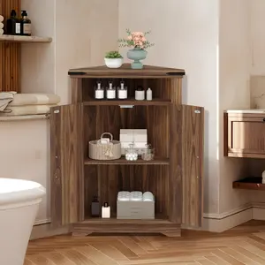 Garvee Rustic Brown Farmhouse Corner Bathroom Cabinet with Barn Door and Adjustable Shelf - Versatile Storage Cabinet for Bathroom, Kitchen, and Living Room