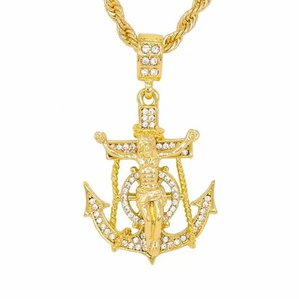 Urban Statement Anchor Cross Pendant with 4mm Classic Rope Chain
