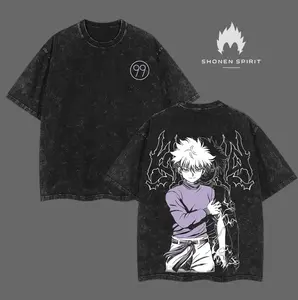 Zoldyck Killua - Hunter x Hunter Anime Double Printed Vintage Washed Tee Unisex Oversize Heavyweight Cotton T-shirt for Anime Fans