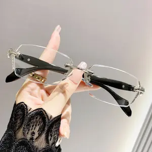 Unisex Frame Rimless EyeGlasses, Anti Bluelight-Dust-Fatigue Eyewear with Diamond Cut Edge Presbyopic Eyeglasses, Stylist Eyewear Accessories Anti-Blue Light