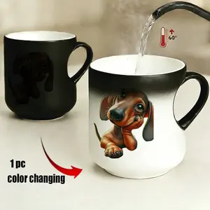 Color Changing Mug, Heart Handle Dachshund Dog, Thermosensitive Ceramic Mug, 11oz/330ML, Perfect for Gifts, Funny Mugs, Ceramic Printed Drinkware