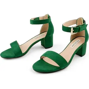 New Joy In Love Womens 7.5 Green Faux Suede Open Toe 2" Heel Ankle Strap Shoes Footwear Girl
