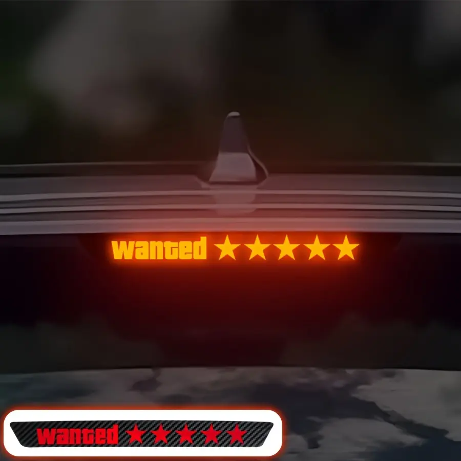 1PC Wanted High-Mounted Brake Light Car Stickers, Waterproof DIY Vehicle Tail Light Sticker, Carbon Fiber Textured Vinyl Decals, Vehicle Exterior Decoration, Car Decorative Sticker, Sticker For Cars, Automobile Decals