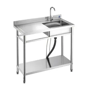 Stainless Steel Utility Sink - Free Standing Single Bowl Kitchen Sink with Faucet, 39.4 x 19.7 x 37 inch - NSF Certified for Garage, Restaurant, Laundry Left Drainboard/Single Bowl/Single Layer 39.4 x 19.7 in