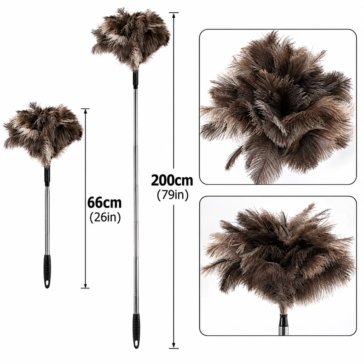 Feather Duster - Adjustable Feathers with Long Handle for Cleaning Dust and Pet Hair, Ideal for Hard-to-Reach Areas