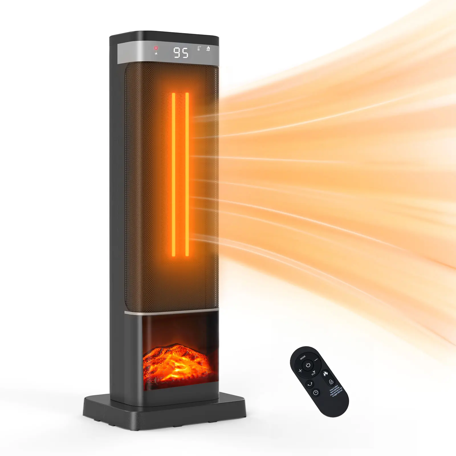 Sweetcrispy Outlet - 24inch Space Heaters for Indoor Use, Portable Heater with 3 Light Colors, Adjustable Thermostat with Remote, Tip-over Protection Up to 95°F, 60°Oscillation,stop operating 30 seconds after the power is cut off.