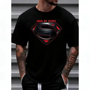 Justice League Men'S Plus Size Casual Crew Neck T-Shirt Man of Steel Graphic Print Short Sleeve Ideal for Spring/Summer Everyday Tshirt | Playful Text Design Comfortable Fit SIZE Plus Size M-3XL