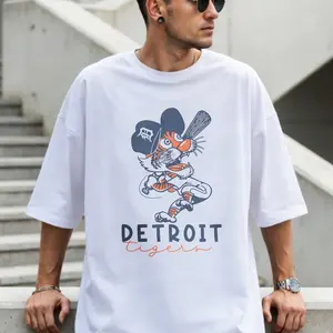 Retro Vintage Detroit Tiger Mascot Baseball Bat Cartoon Fan Graphic T-Shirt For Men Women
