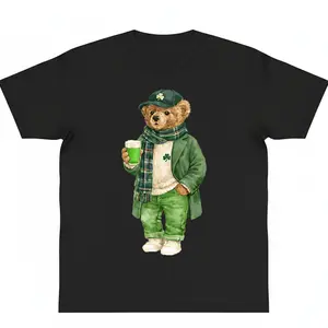 Lucky Teddy Bear St Patricks Day Y2K  cotton funny shirt Preppy Irish Beer Lover Crewneck, Plaid Shamrock Bear Pub Crawl graphic tee Trendy Teddy Bear Gift