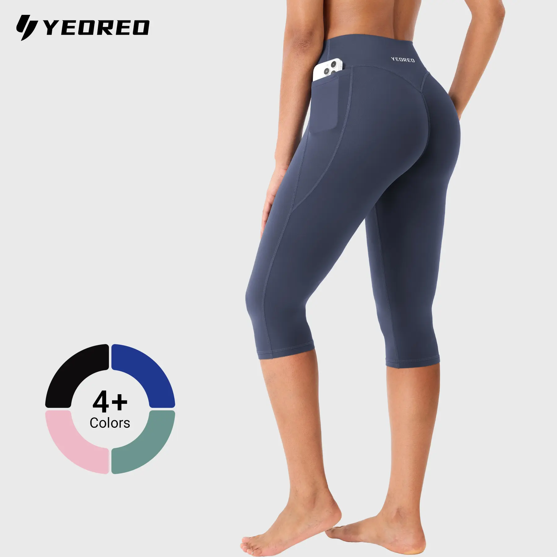 YEOREO Womens Workout Capri Leggings with Pockets 17" Inseam - No Front Seam High Waisted Hidden Scrunch Butt Lifting Yoga Pants sohochic