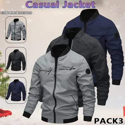 Men's Fitted No-Woven Polyester Windproof Pilot Jacket - Chic Long-Sleeve Casual Tops & Coats, Personalized Letter Embroidery, Plain Beige/Grey, Outdoor Mountaineering Camping Use, Zippers