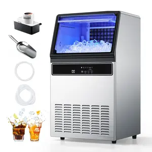 Commercial Ice Maker Machine With Pump, Produces 130 Lbs Per 24 Hours, 33 Lb Storage, 45 Cubes Per Cycle, Freestanding Or Under-Counter Setup, Self-Cleaning, Quiet Operation, Ideal For Home Bar, Restaurant, Catering