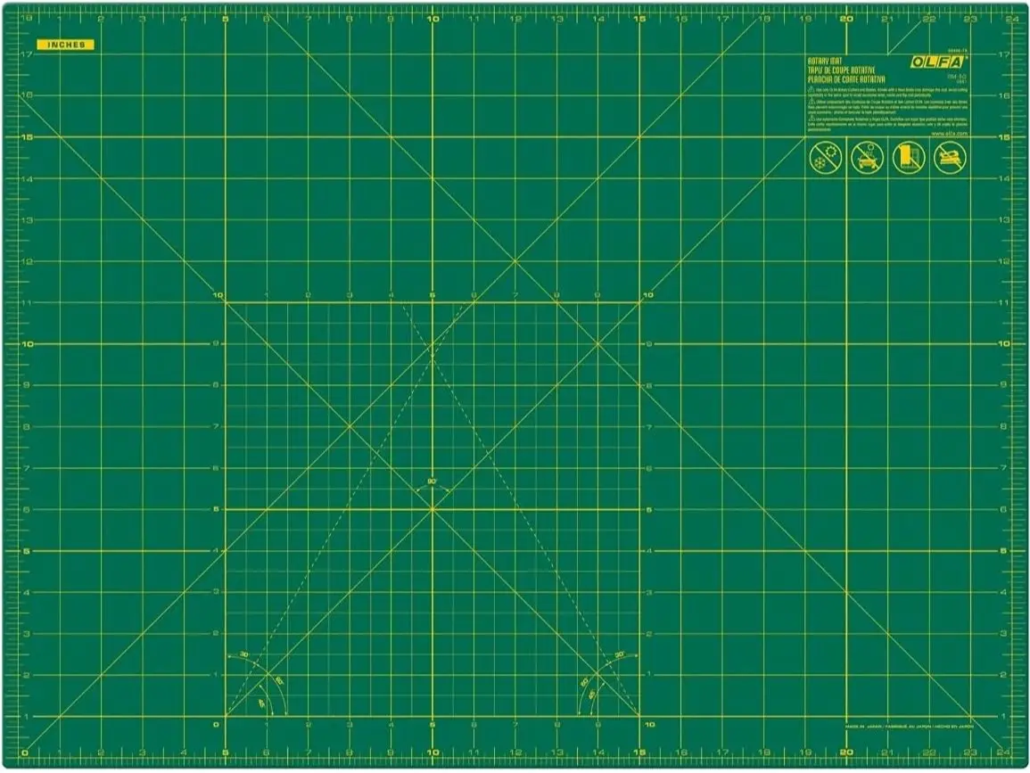 OLFA 18x24 Inch Self-Healing Rotary Cutting Mat (RM-SG) - Double-Sided Green Mat with Grid for Quilting, DIY Crafts, Designed for Rotary Cutters