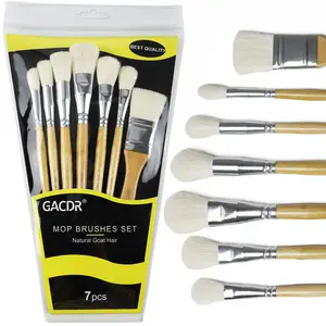 Gilding Brush Set, 7 Pieces Versatile Goat Hair Blending Mop Brushes for Acrylic Painting Wartercolor Foil Gold Leaf Flakes Sheets