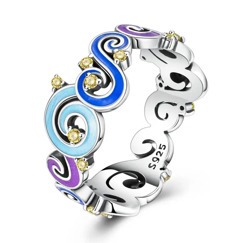 NARMO Women's Celestial Enamel & Zircon Swirl Ring - 925 Silver-Plated Cosmic Swirl Adjustable Band, Ideal Lucky Gift for Anniversary, Birthday, Best Friends, Universal Compatibility, Premium Materials, Graduations, Open Shank Construction, Daily, Everyda