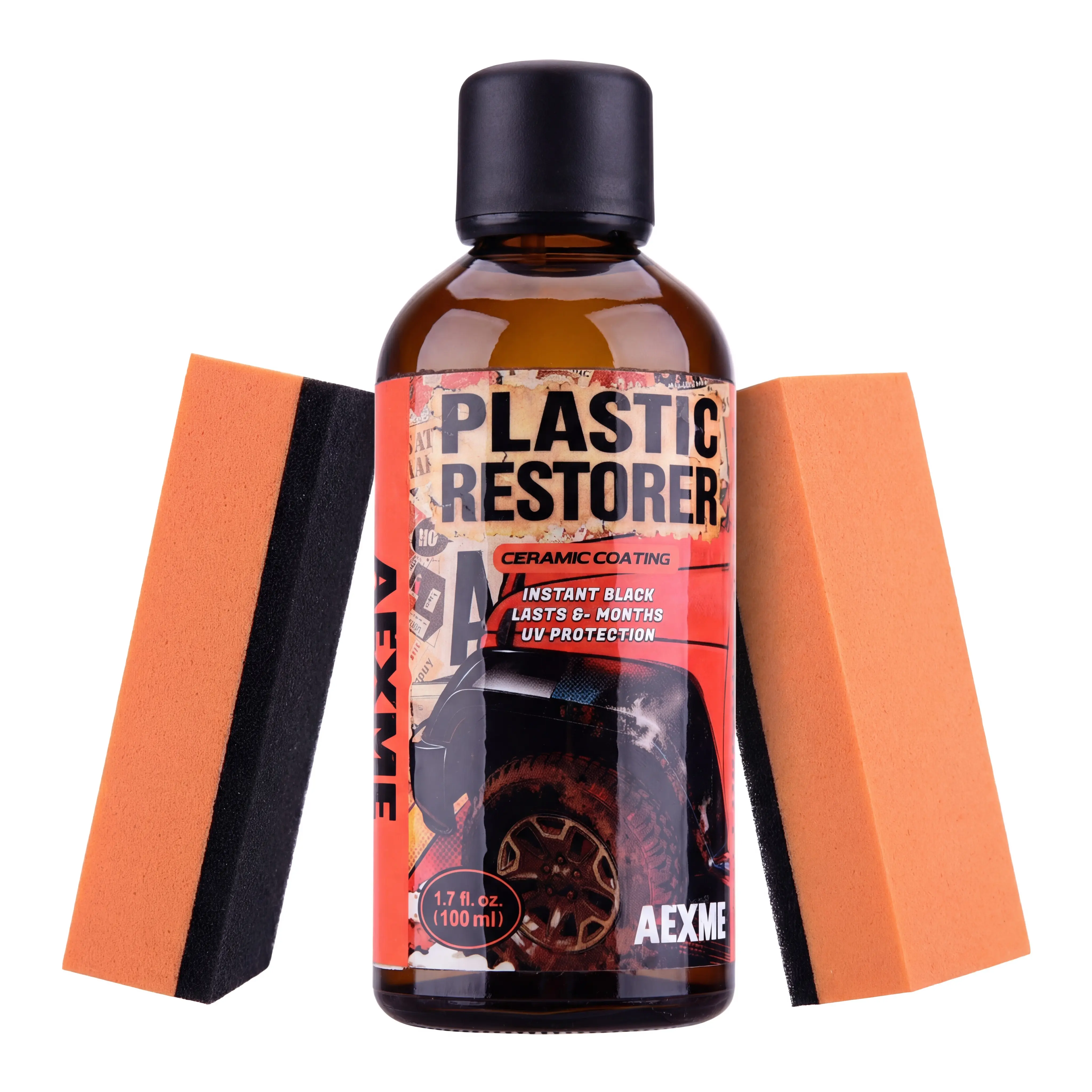 AEXME Ceramic Liquid Car Plastic Restorer - Polyethylene-Acrylic-Compound Treatment with 6 Months UV Protection, Waterproof Agent, Interior Car Cleaner, Prevents Fading for Plastic, Rubber, Vinyl