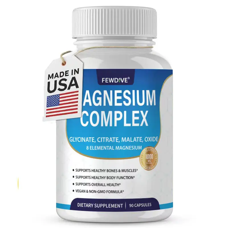 FEWDIVE 7 Magnesium Complex 1000mg Made with Elemental Magnesium Cirate Multimineral Chelated Relation Supplement Daily Support for Focus, Calm Mood, Healthy Sleep,Muscle Function & Digestive Health 90 Capsules