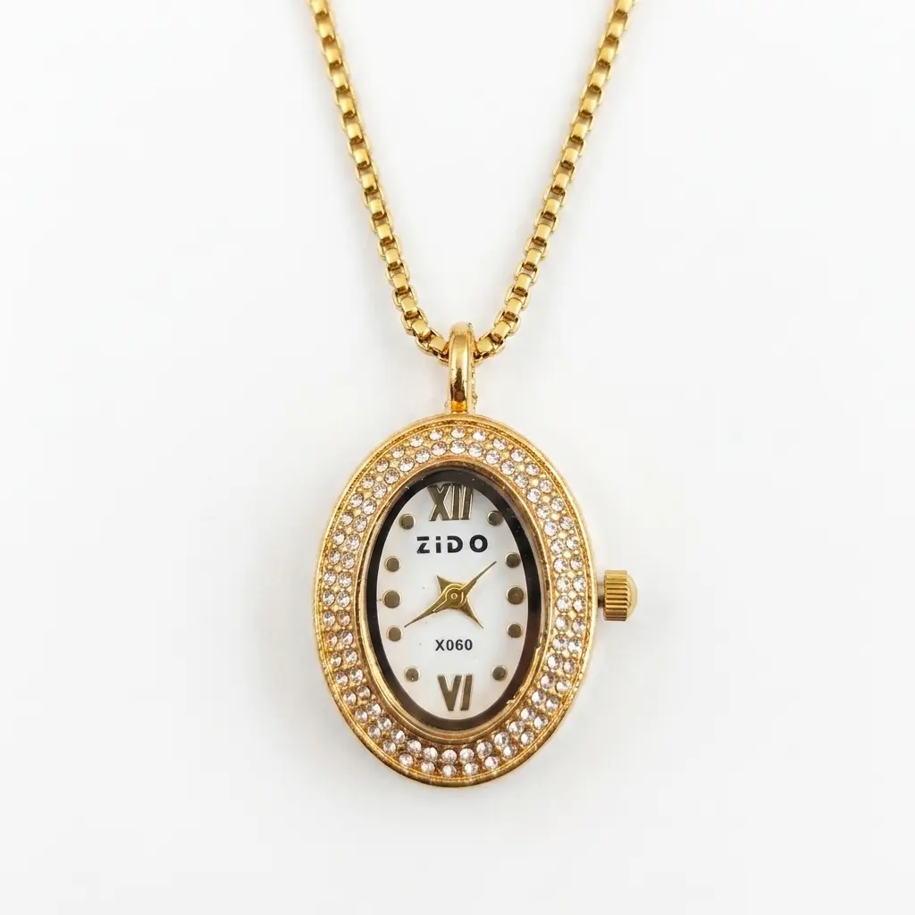 Women's Luxury Rhinestone Pendant Watch Necklace, Gold Tone Quartz Watch Jewelry for Women, Elegant Vintage Oval Roman Numeral Dial Crystal Diamond Chain Necklace Watch, Fashion Statement Jewelry Accessory, Dainty Chic Gift for Her Mom Wife Girlfriend