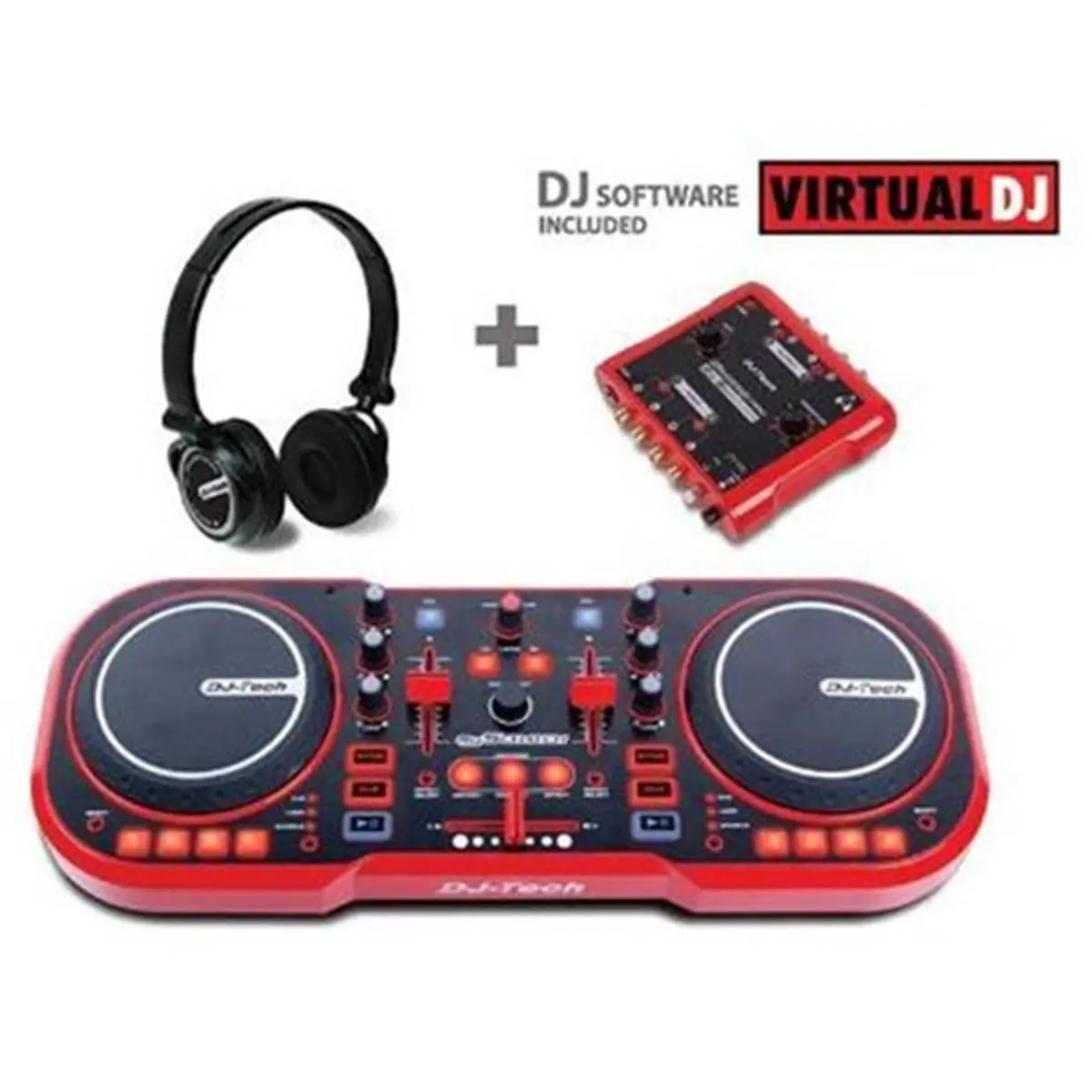 212 MAIN Adjustable Digital USB DJ MIDI Controller Complete Pack with Audio, Tactile Jog Controls, Headphones, External Soundcard and Sound Interface