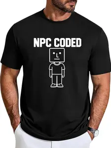 8 Bit Pixel NPC Coded T-Shirt Unisex Cotton Graphic Tee Black White Gaming Culture Meme Shirt Coder Gift