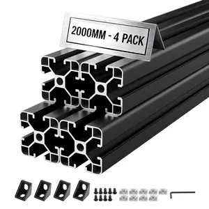 【fathersdaygift】VEVOR 4PCS 4040 Aluminum Extrusion Profile, 78.74 Inch 2000 mm, T Slot European Standard Anodized Linear Rail, High-Strength Extruded Aluminum Rail, for 3D Printer Parts and CNC DIY Workbench, Black