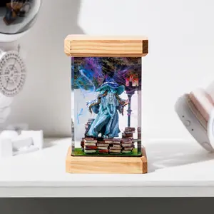 Handmade Epoxy Resin Ran.ni Wi.tch Figurine Diorama with Wooden Base, Fantasy Ornament Gift, Magical Desk Decor Inspired by El.den Ri.ng Character