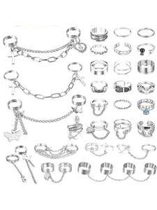 29 PCS Finger Chain Ring for Women Men Gothic Punk Chain Ring Cool Adjustable Vintage Snake Butterfly Cross Chain Ring Set