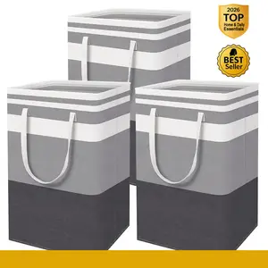 3-Pack Large Laundry Basket,Waterproof, Easy to store , Freestanding Laundry Hamper, Collapsible Tall Clothes Hamper With Extended Handles For Clothes Toys In The Dorm And Family-(Gradient Grey, 75L)
