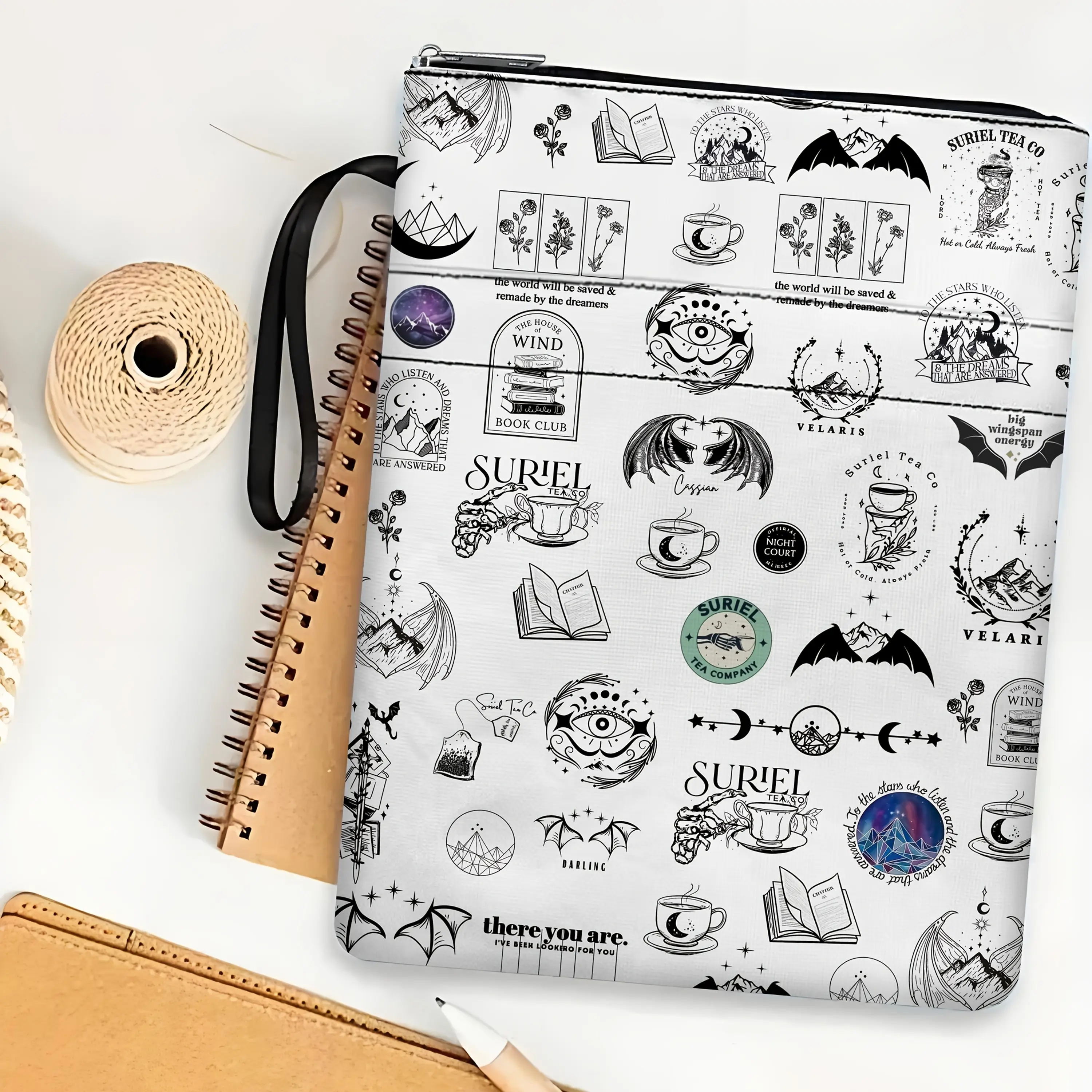 A black and white printing waterproof zipper book sleeve  book cover for paperbacks book covers for hardcover Fit Readers, Librarians, Teachers
