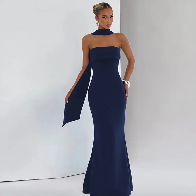 Women's Fitted Halter Neck Strapless Off Shoulder Tops Mermaid Maxi Dress - 2026 Spring Fall, Neck Sash, Backless, Slim Fit Bodycon, Elegant Chic Formal Gown for 2 Key Occasions (Note: No Dry Clean)