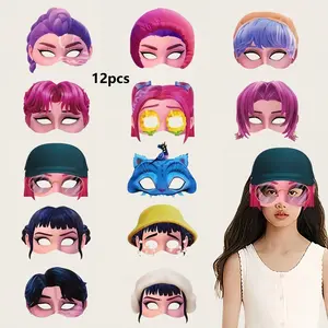 12pcs Kpop Fans K-pop Girl Anime Cartoon Masks, Reusable Role-Playing Party Masks, Birthday Gift, Party Favors, Holiday Decorations