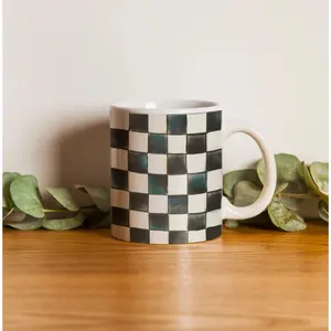 Classic Imitation Checkerboard Pattern Mug Courtly,Emerald, Gray Malin Ski, Mocha, Red and White Check 11oz, 15oz mug
