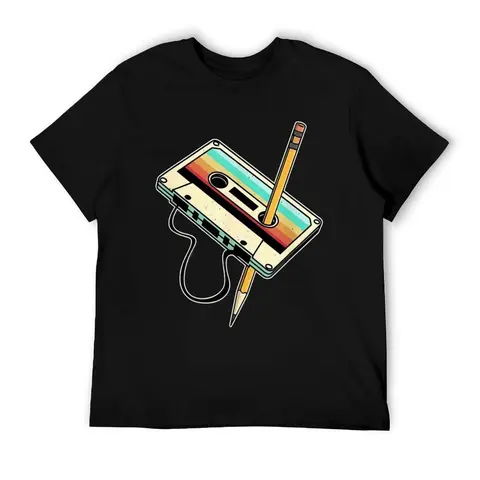 Retro 80s 90s Cassette Print Graphic T-Shirt - Women'S Casual Crew Neck Short Sleeve Tee, Black with Colorful Music Note Design, Perfect for Spring/Summer Parties & Vintage Style Events| Vintage Style Tee | Music note design, Music T Shirts