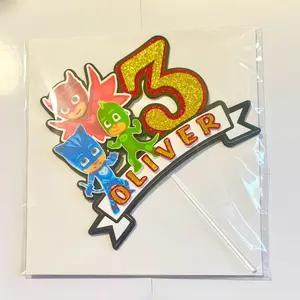 Personalized Caketopper for Kids Birthday Parties with Custom Name and Number PJ Masks Theme Perfect for PJ Masks Fans and Birthday Party Decorations